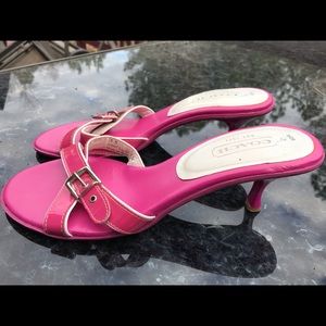 Leather pink and white size 9 Coach sandal.